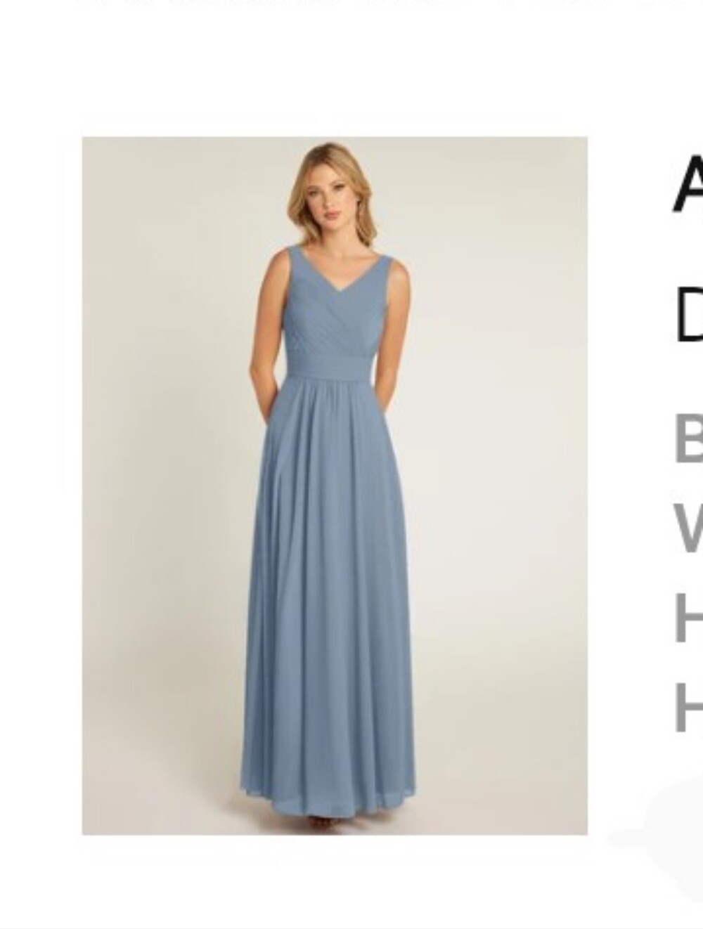 NWT Azazie Dusty Blue Sleeveless V-Neck Bridesmaid / Formal/ Maxi Dress